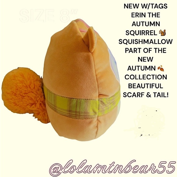 NWT ERIN THE SQUIRREL SQUISHMALLOW W/SCARF-PART OF THE NEW AUTUMN COLLECTION 5โ - Picture 2 of 6